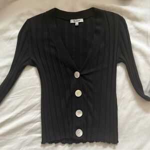 Madewell Black Ribbed V-Neck Cardigan